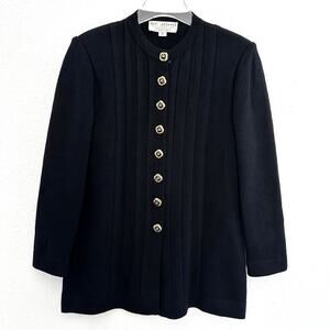 St. John Santana‎ Knit Long Cardigan Sweater Size 2 Black Pleated Button Down